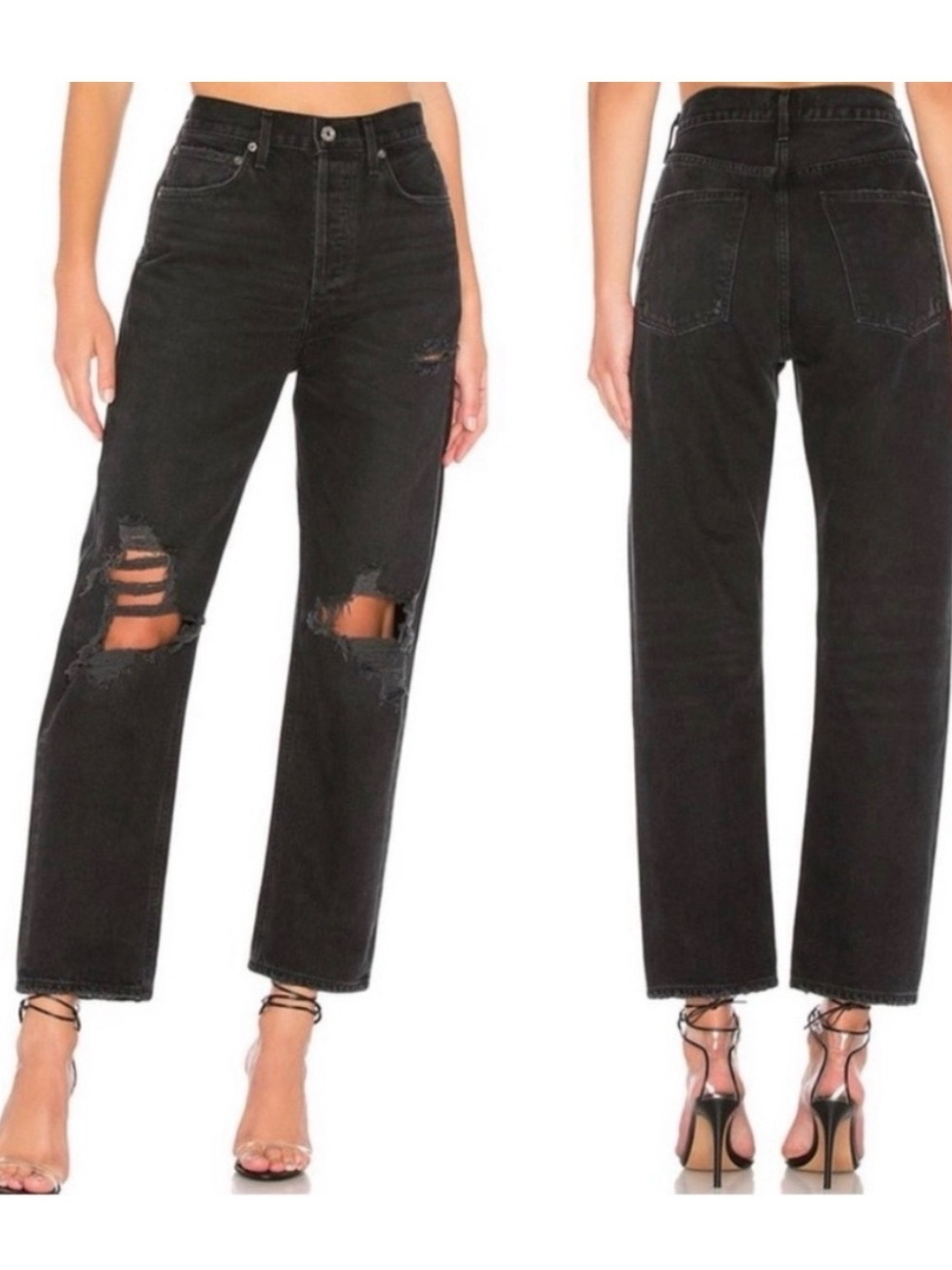 Agolde Black Distressed 90s pinch waist